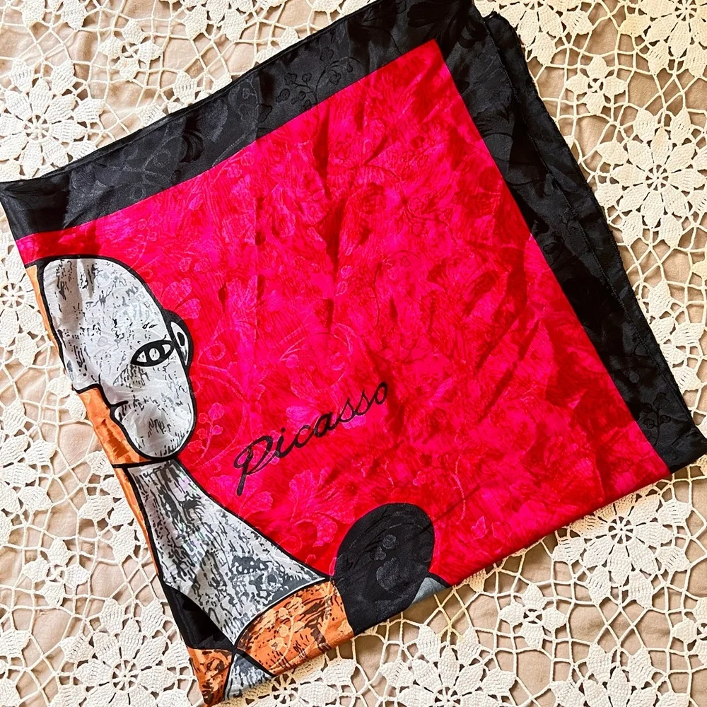 Vintage Silk Art Deco “Femme Assise” Pablo Picasso scarf wrap 34X34